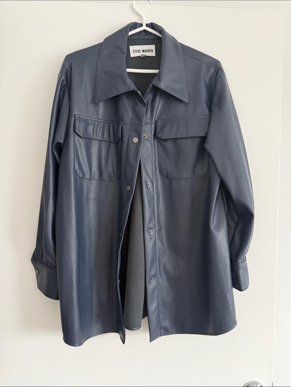 Steve Madden Navy Faux Leather Button-Front Shacket